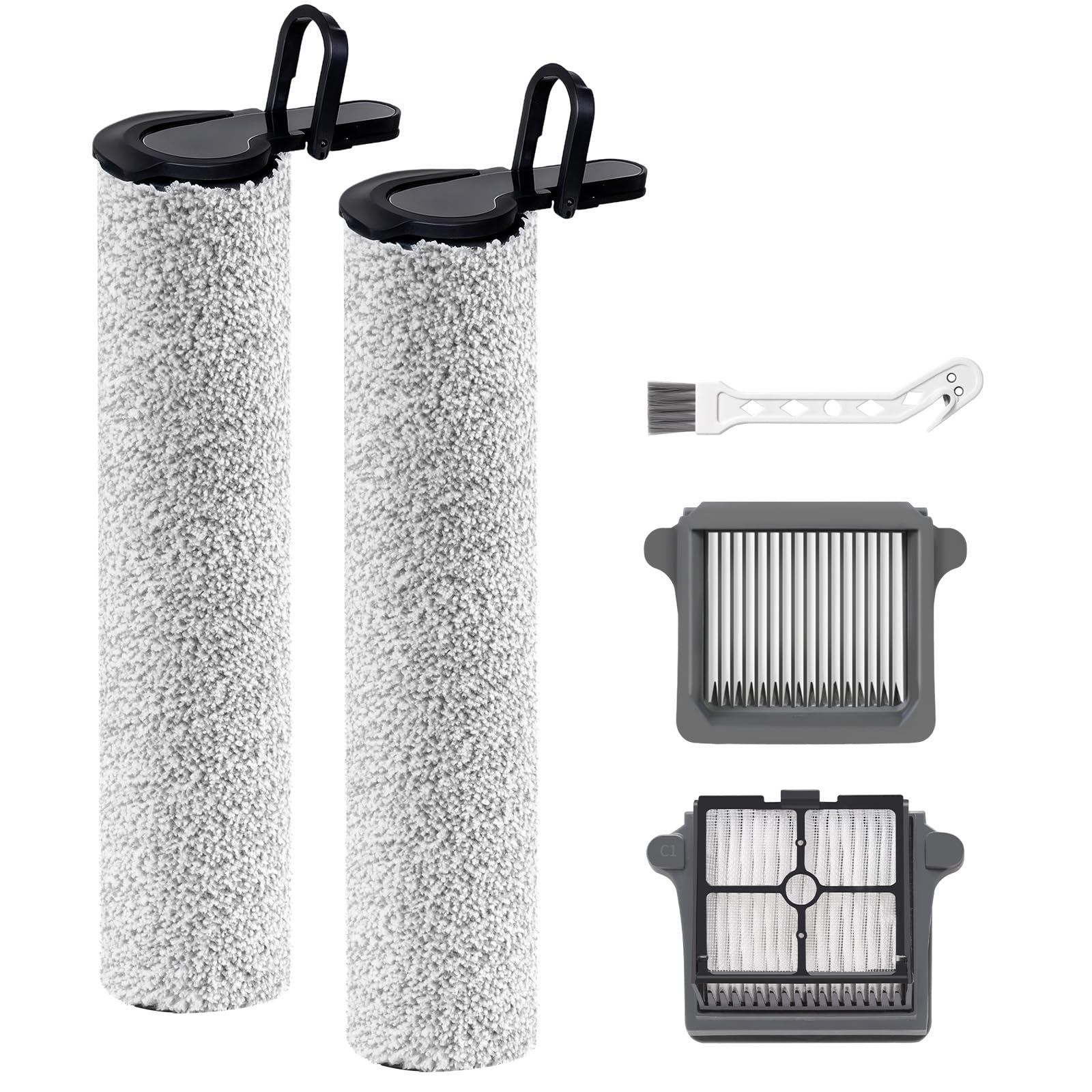 Only Floor ONE S7 Steam Roller Brush Replacement and Vacuum Filter Kit Compatible with Tineco Floor ONE S7 Steam Cordless Wet Dry Vacuum Replacement Parts,2 Roller Brushes,2 Filters,1 Cleaner Brush