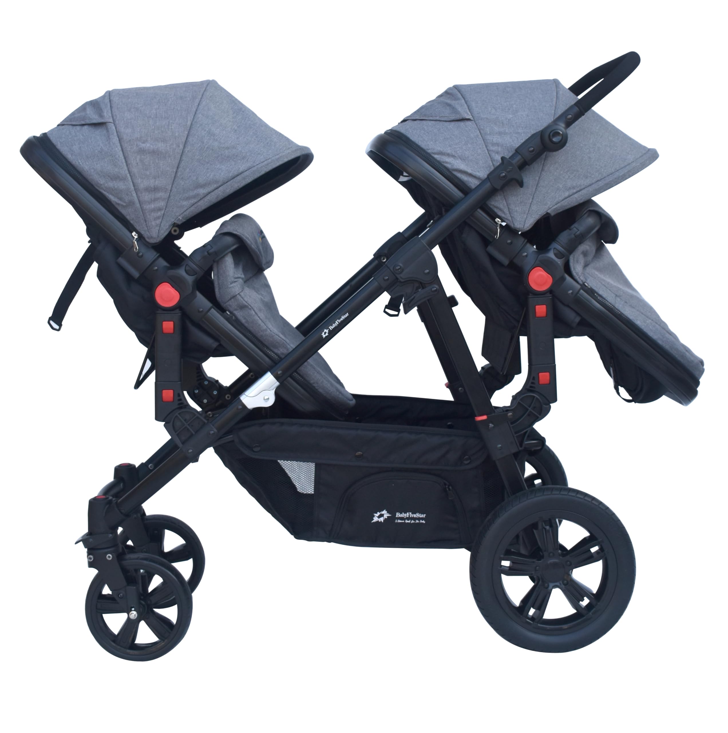 PASSEGGINO DOPPIO/GEMELLARE 2in1 NERO E GRIGIO PER DUE BAMBINI FRATELLI STROLLER