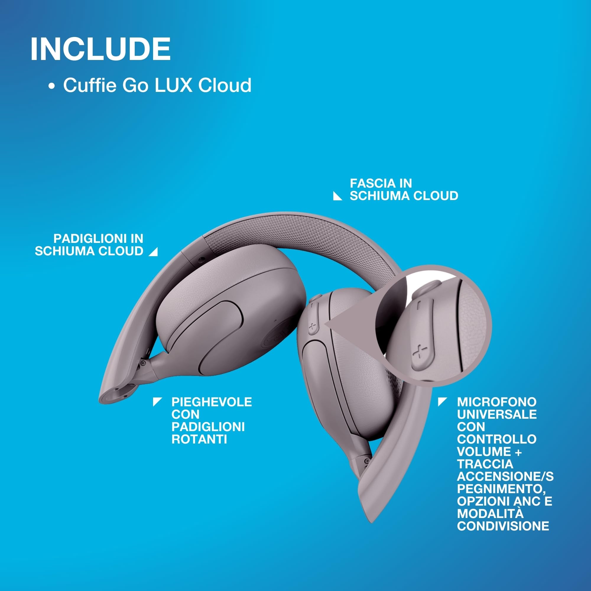 JLab Go Lux ANC Cuffie Wireless On Ear Cancellazione Rumore, Malva | Cancellazione Attiva del Rumore, 70+ Ore, Microfono Integrato, Connessione Multipla Bluetooth e Audio Spaziale