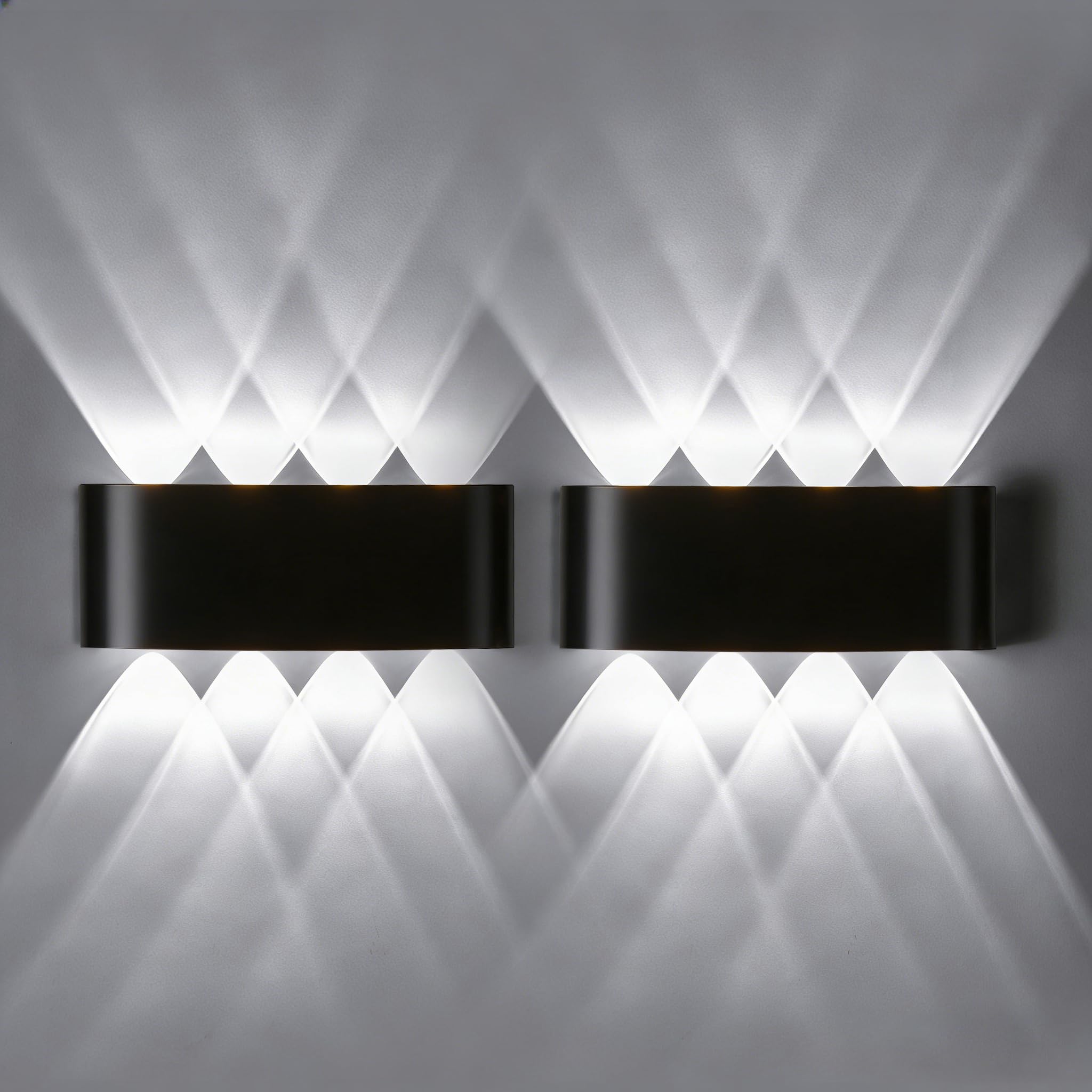 Jiehe LED Modern Wall Lights, 8W Aluminum Indoor Wall Sconce, IP65 Waterproof Outdoor Wall Wash Lights, 6000K Cool White for Living Room Stairs Balcony Corridor, 22x8x4.5cm, 2 Pack