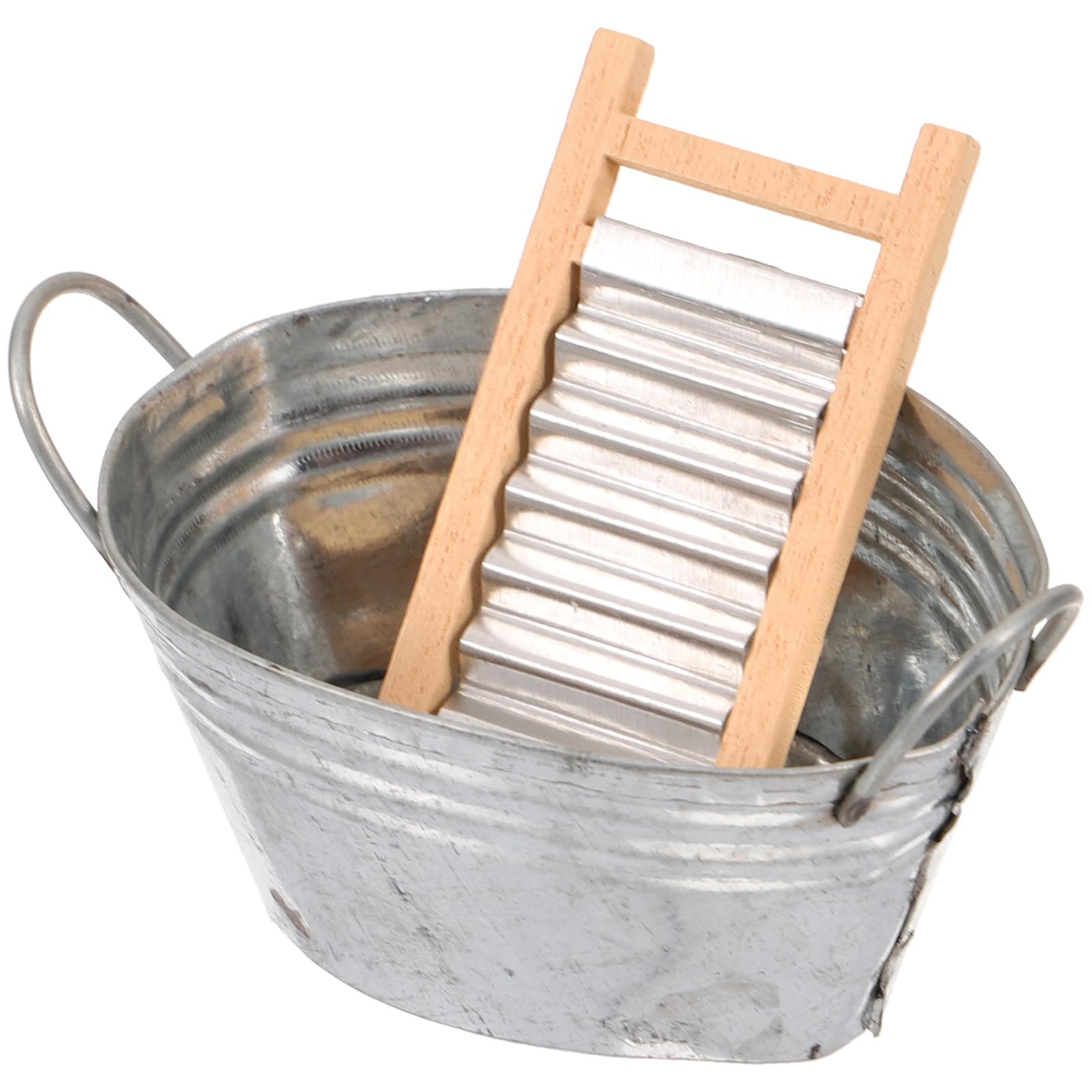 Alasum Miniature Laundry Basin Wash Board Set with Tiny Water Barrel Mini Wood Washboard Doll House Laundry Accessory for Mini House Decor