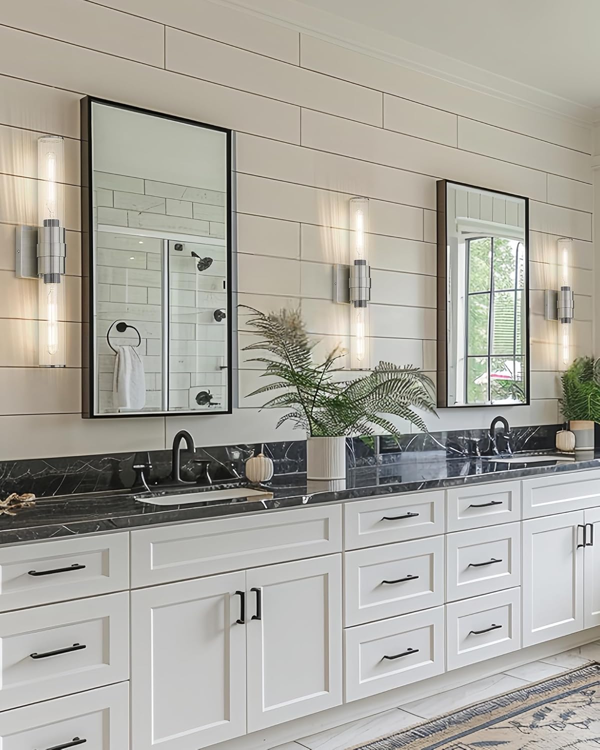 Modern Sconces Wall Lighting, HWH 20'' Bathroom Vanity Light Fixtures Brushed Nickel, 2-Light Vanity Light Bar Cylinder Wall Sconce Vertical Horizontal, 5HJF85B BN