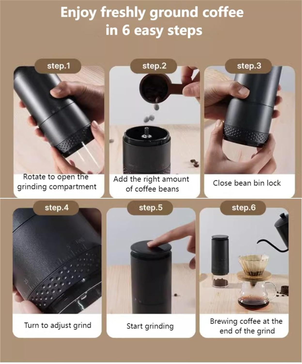 Electric Coffee Grinder for Beans - 38 External Adjustable Precise Grind Settings - Battery Usage Display, Drip Coffee, Espresso, French Press, Cold Brew. Wireless Charging Portable (Black color)