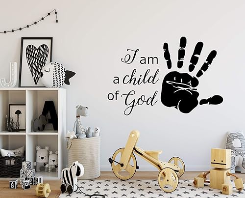 Miniatura 5 de Decoración de pared con cita cristiana con texto en inglés "I am a Child of God" (Soy un hijo de Dios) con impresión a mano, calcomanías de vinilo