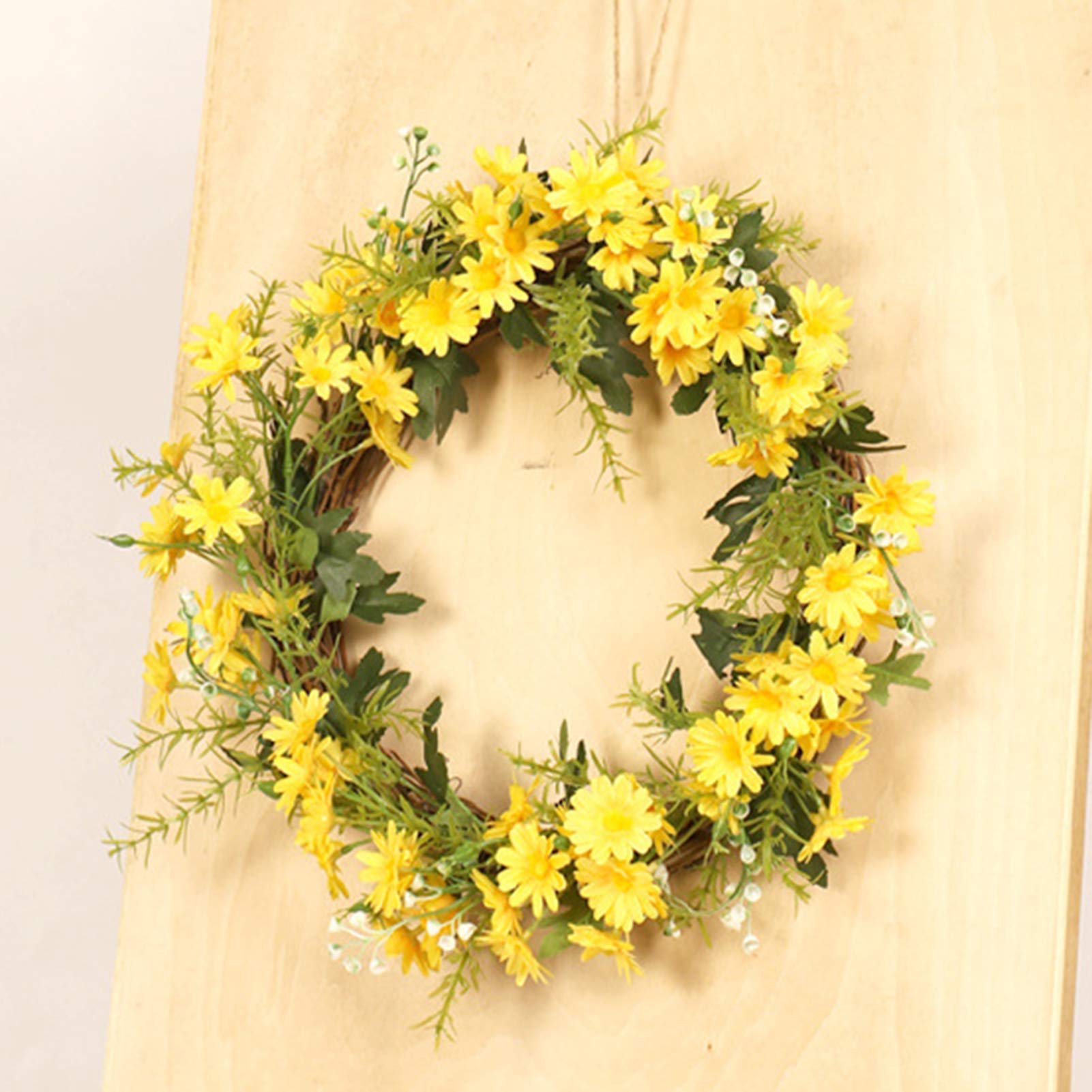 Türkranz LIU- Frühling Gelb Gänseblümchenkranz Außendurchmesser 35 cm Künstliche Vordere Home Bauernhaus Indoor- Und Outdoor-Dekoration