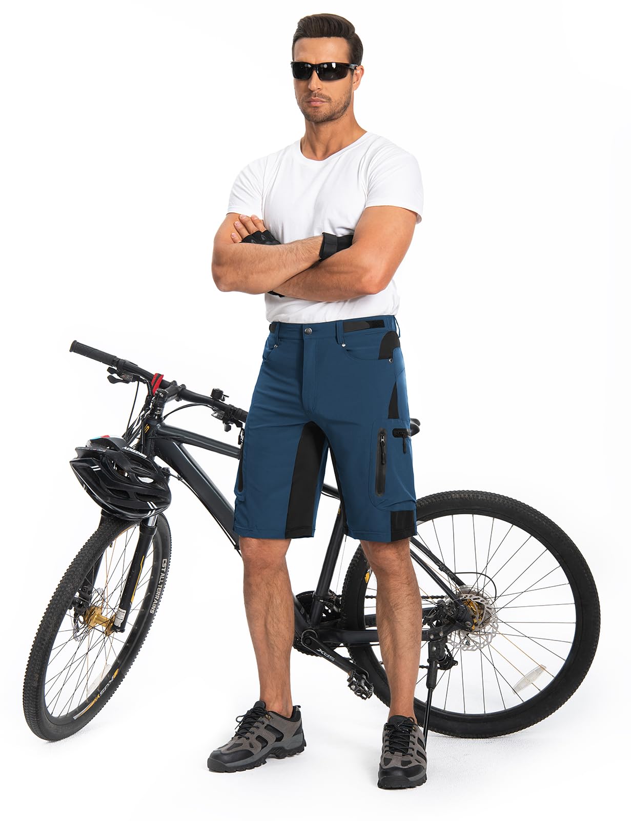 Hiauspor Pantaloni Corti da Mountain Bike da Uomo Pantaloni da Ciclismo MTB Pantaloni da Ciclismo Leggeri ad Asciugatura Rapida con Tasche con Cerniera Escursionismo all'aperto
