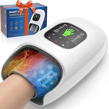 Hand Massager with Heat and Compression, LCD Cordless Hand Massage with Cooling Fan for Palm, Fingers, and Wrist Relaxation, 9 Modes & 9 Intensities & Rotation, Fits Most Hand Sizes