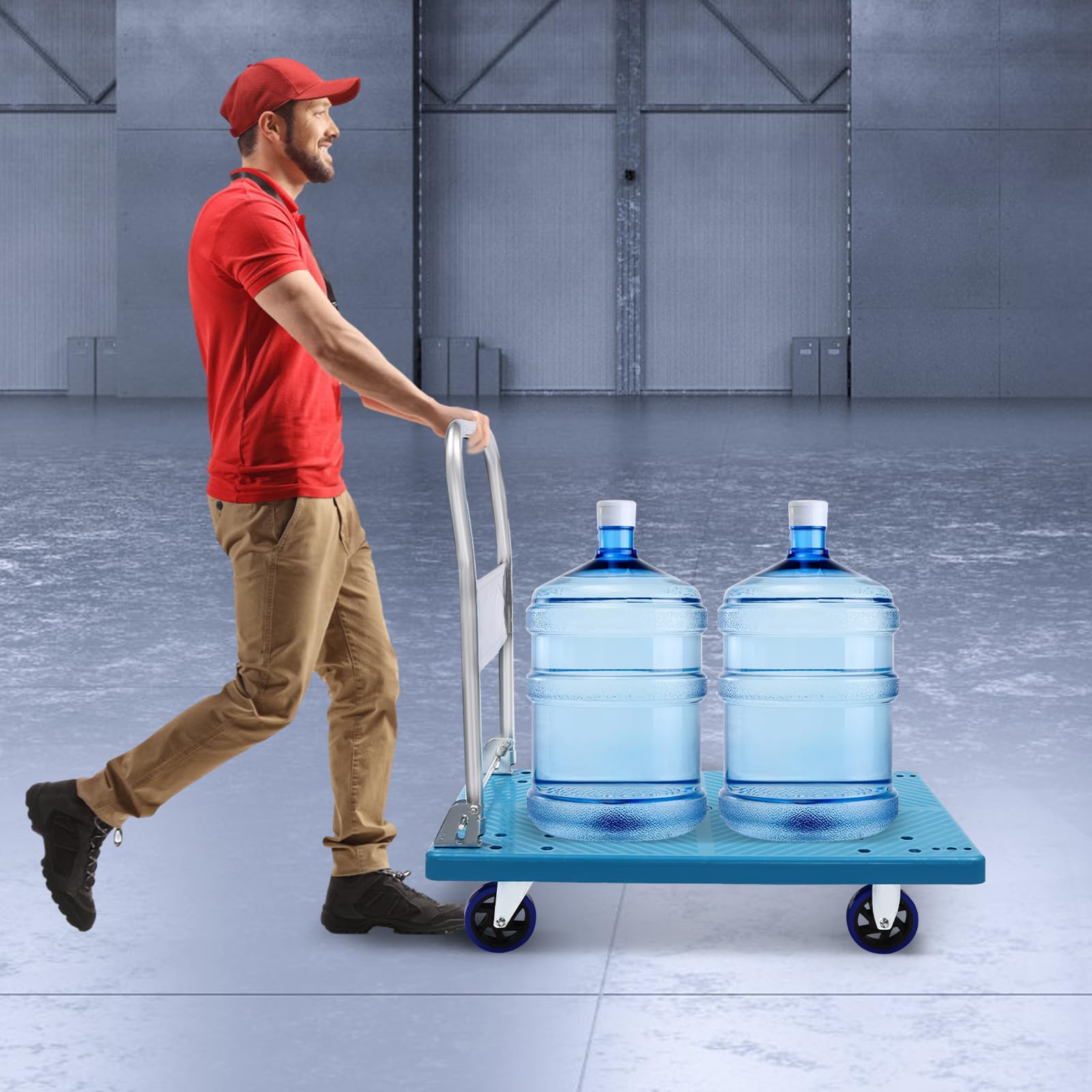 Wózek platformowy, wózek transportowy, składany, do 300 kg, wózek składany z 4 kółkami i platformą 90 x 60 cm, składany wózek ręczny do magazynu, supermarketu, warsztatu, przemysłu, gospodarstwa