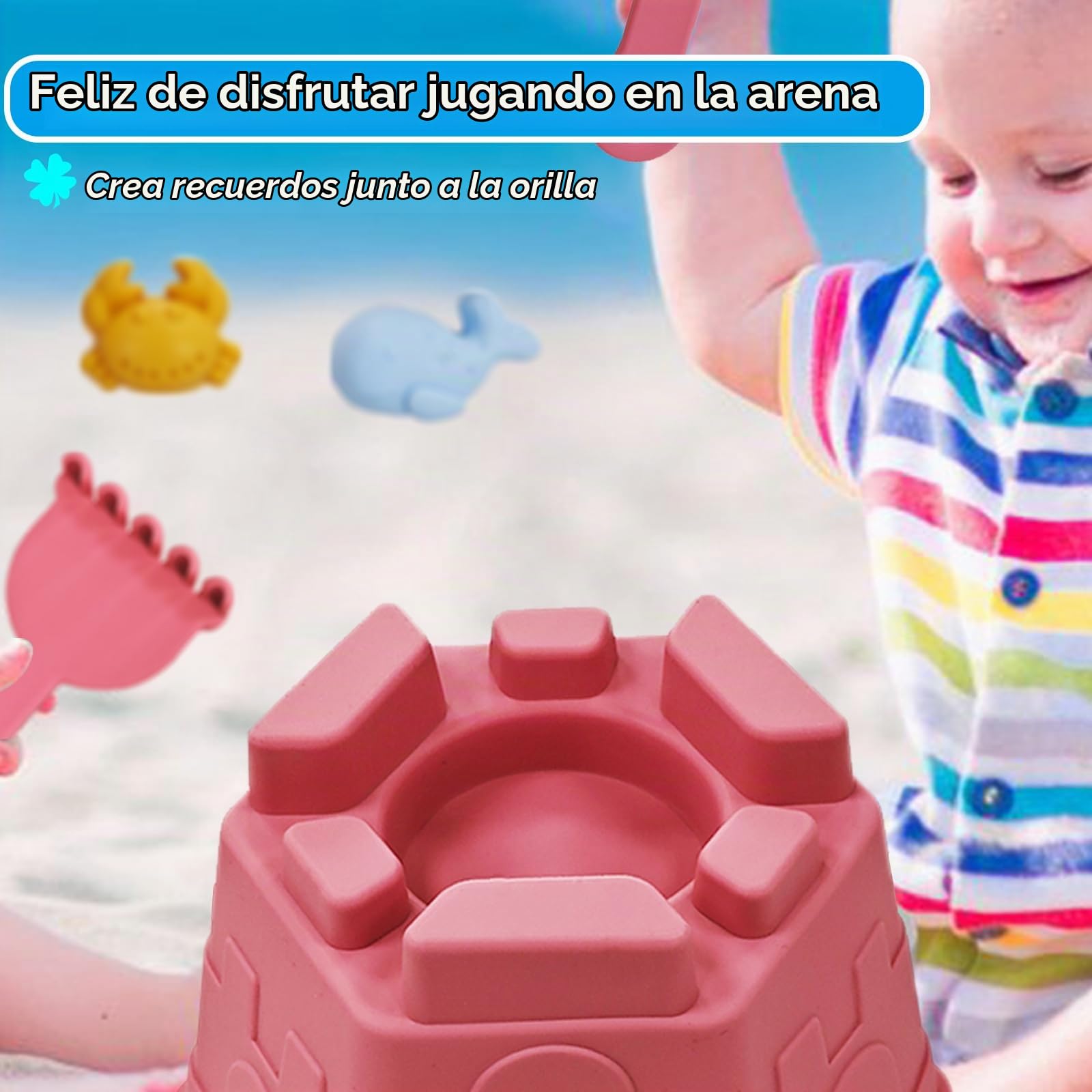 Juguetes Playa, 11 Piezas Juguetes de Arena de Playa Silicona, Juguetes Playa Bebe, Juguetes Playa Niños con Cubo, moldes de Arena,Juguete de Exterior Regalo para Niño Niña