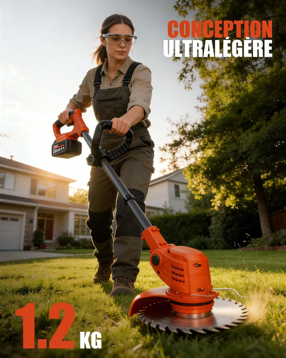Débroussailleuse Électrique sans Fil 850W Brushless, 2 Batteries 4.0Ah, 4 Lames, Coupe-Bordure Jardin