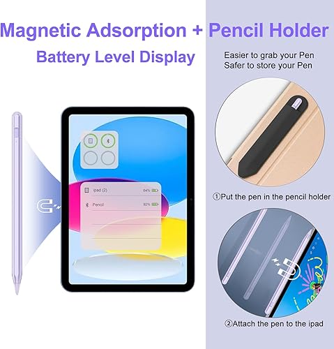 Miniatura 12 de Lápiz óptico para iPad 2018-2025 con rechazo de palma, Apple Pencil para Pad11ª/10ª/9ª/8ª/7ª/6ª generación, iPad Pro 11/12.9 pulgadas, nuevo iPad