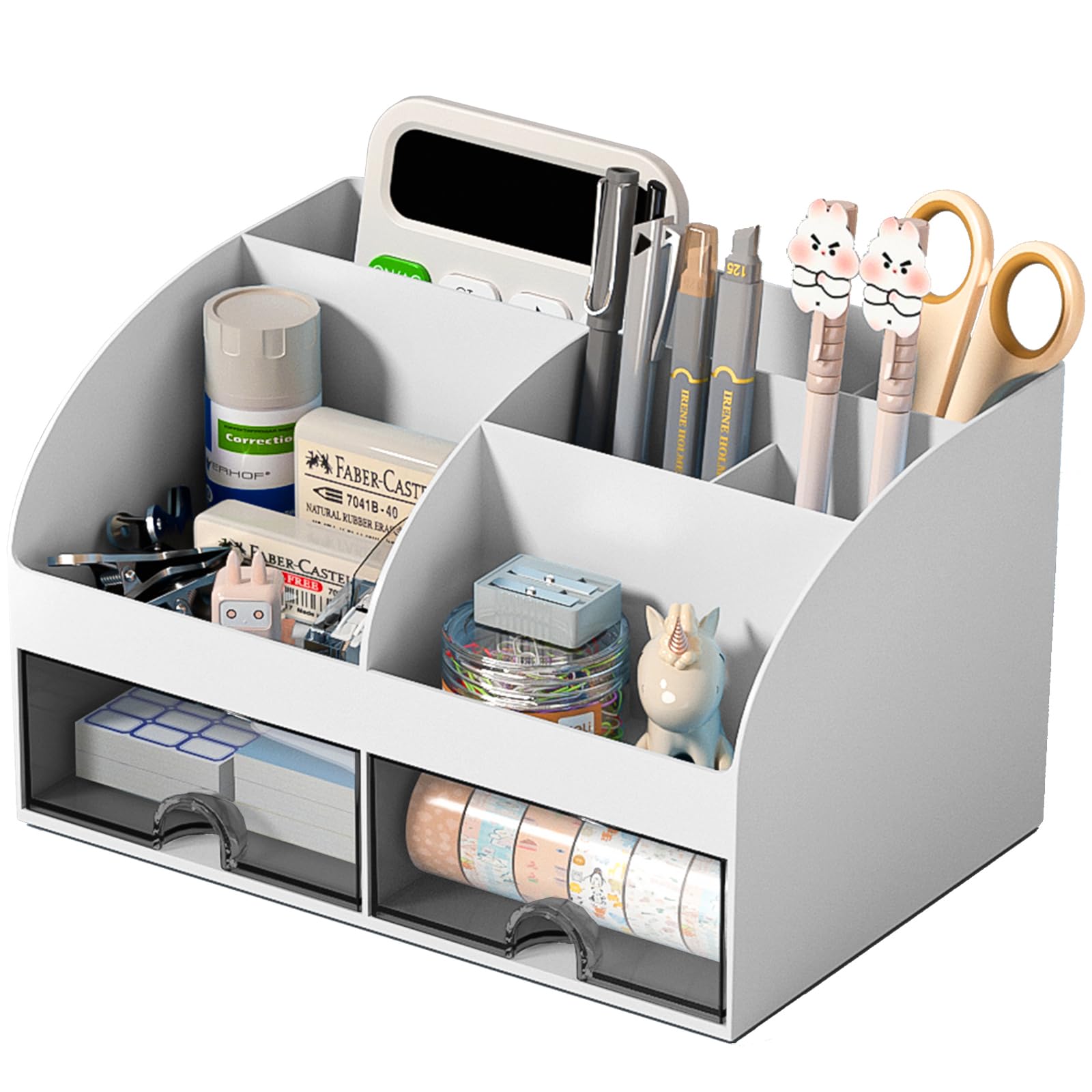 COMFYROOM Plastic ABS Desk Organizer, 6 Compartments, 2 Drawers, Grey