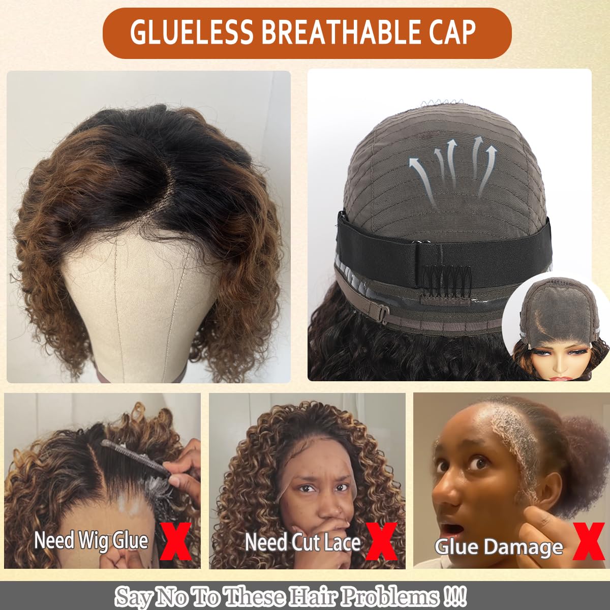 Ombre Curly Bob Wig Human Hair 10 Inch Side Part T1B/30 Short Curly Wigs for Black Women Water Wave Glueless Wear and Go Wigs Pre Plucked Pre Cut Two Tone Wet and Wavy Lace Front Wig
