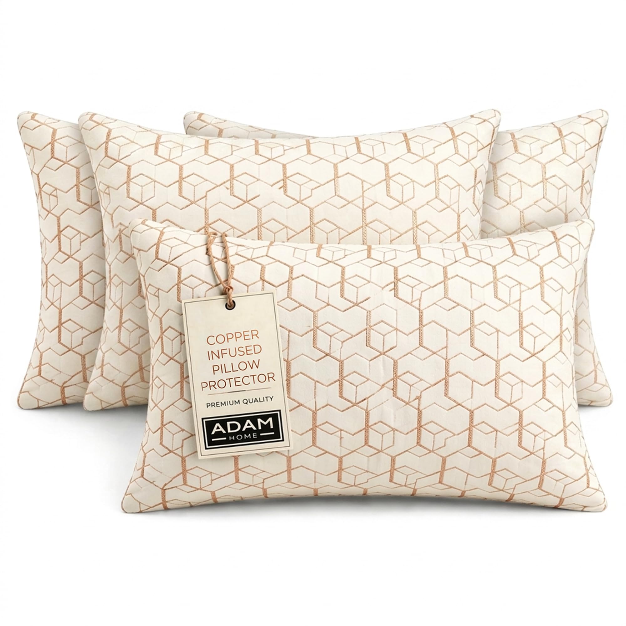 Adam Home Copper Infused Pillow Protectors (Pack of 4) – Zipped Pillowcase Covers, Anti-Allergy & Dust Mite Resistant, Soft Breathable Bedding Protectors, UK Standard Size