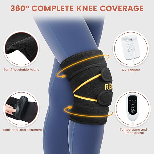 Miniatura 6 de RENEO Almohadilla térmica eléctrica para aliviar la rodilla, envoltura de rodilla con apagado automático, soporte térmico para codo con soporte,