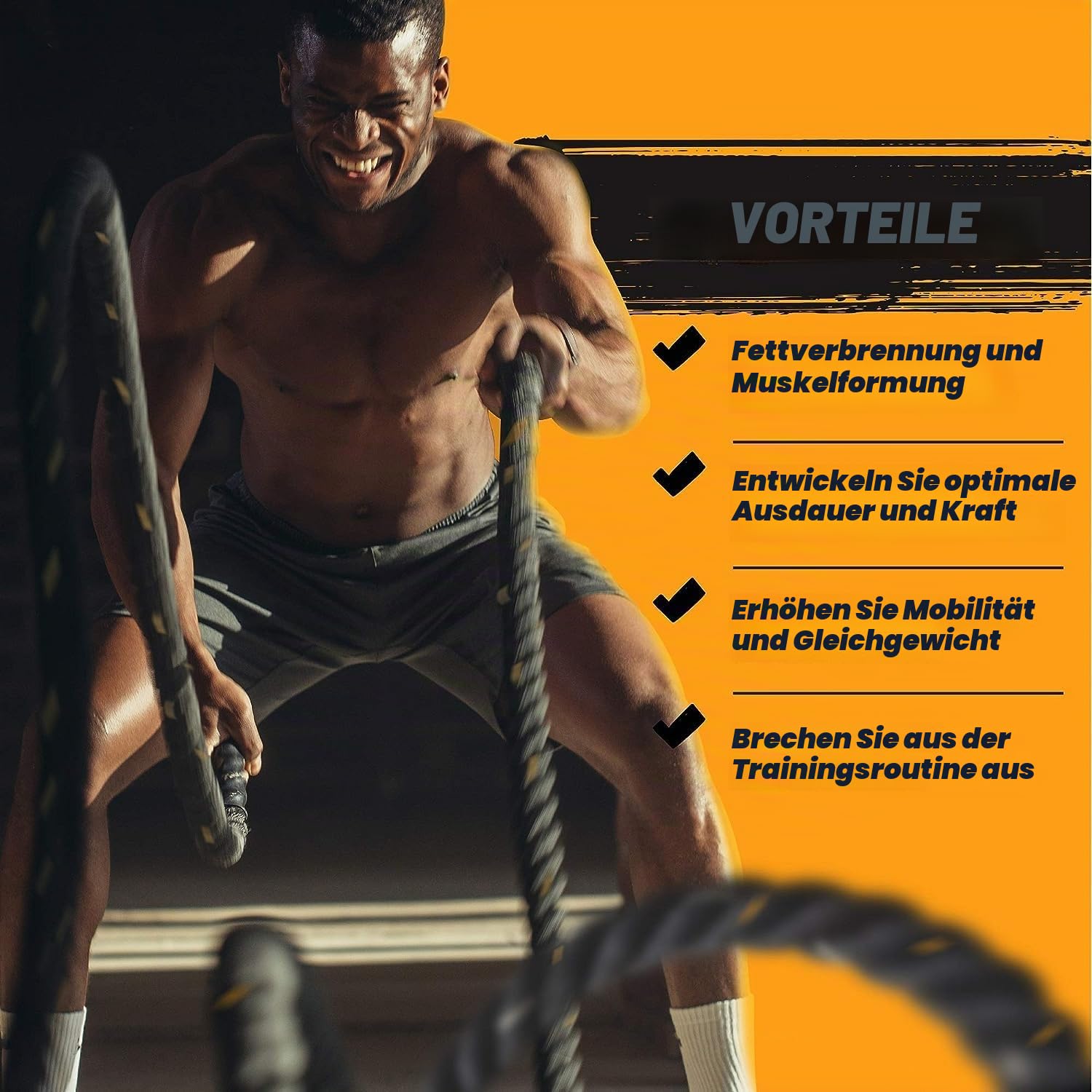 Yes4All Battle Rope 9m/12m/15m Länge - 38mm/50mm Durchmesser, Trainingsseil, Übungsseil mit Schutzhülle - Stahlanker & Riemen inklusive Trainingsseil Poly Dacron