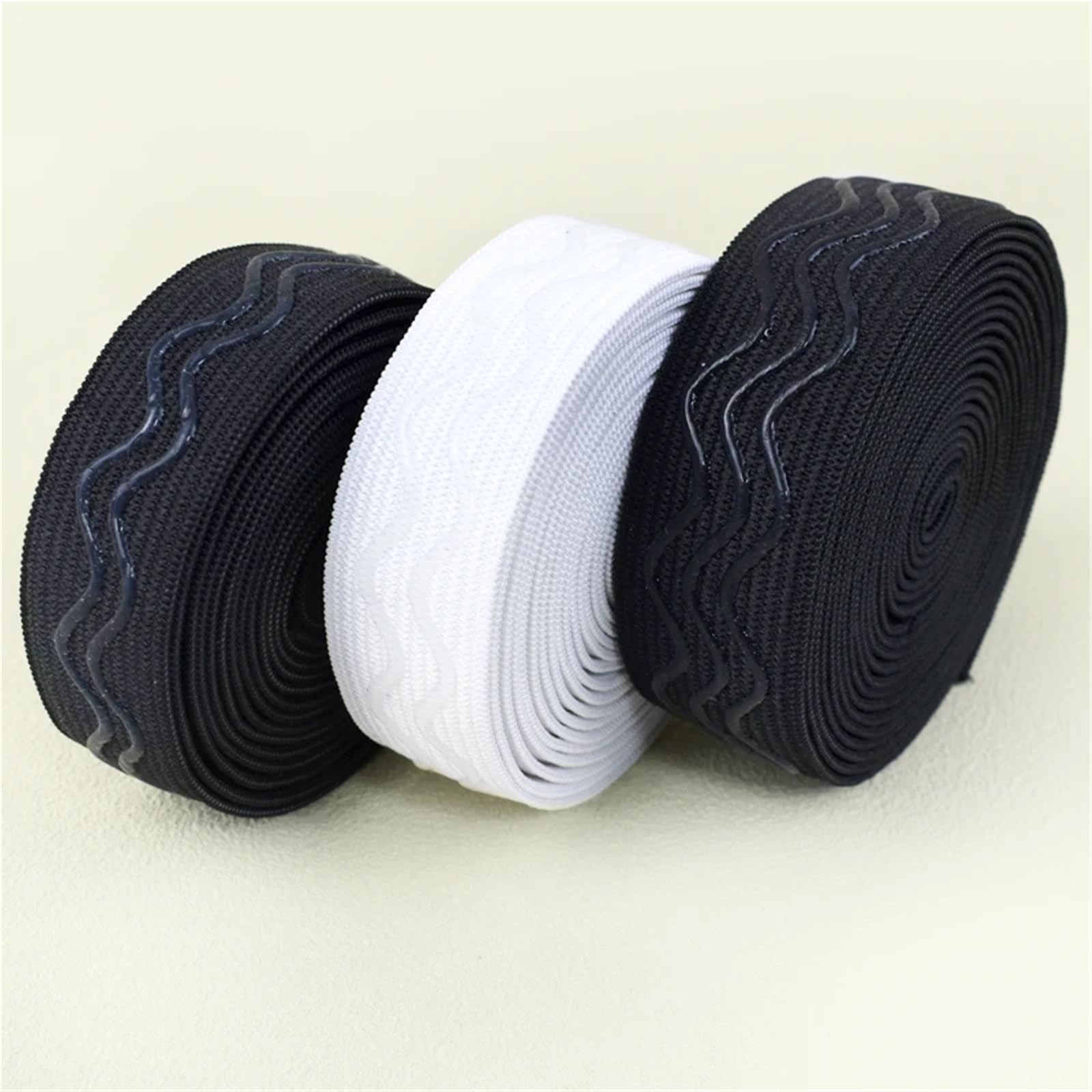 5-20M 25mm Fascia Elastica Antiscivolo for Biancheria Intima Cinghia in Silicone Ondulato Cintura Nastro Elastico Accessori for Cucire Fai da Te(EB013-Black1,20Meters)