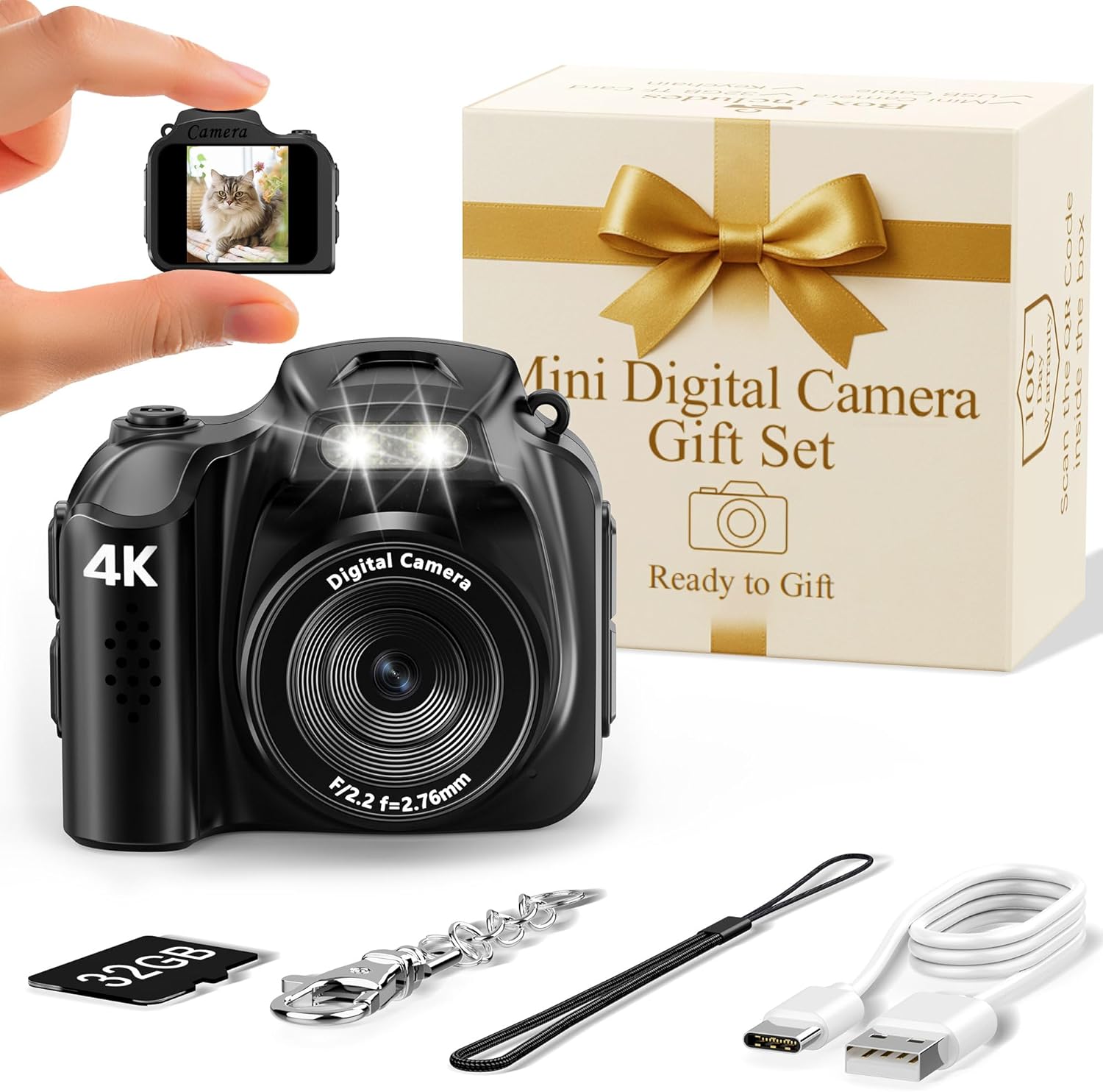 FLATIC Mini Keychain Camera –4K Digital Tiny Camera with 32GB Card