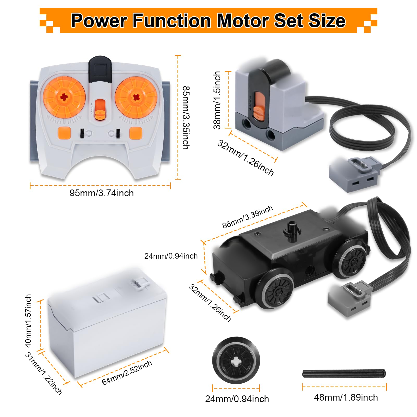 Servomoteur Power Fonction Kit Binghe Lot 11 Moteur kit avec XL/L/M Servo, Servomoteur, Moteur à traction, Télécommande 2,4G, Câble d’Extension, Bande lumineuse, Récepteur, Interrupteur de commande