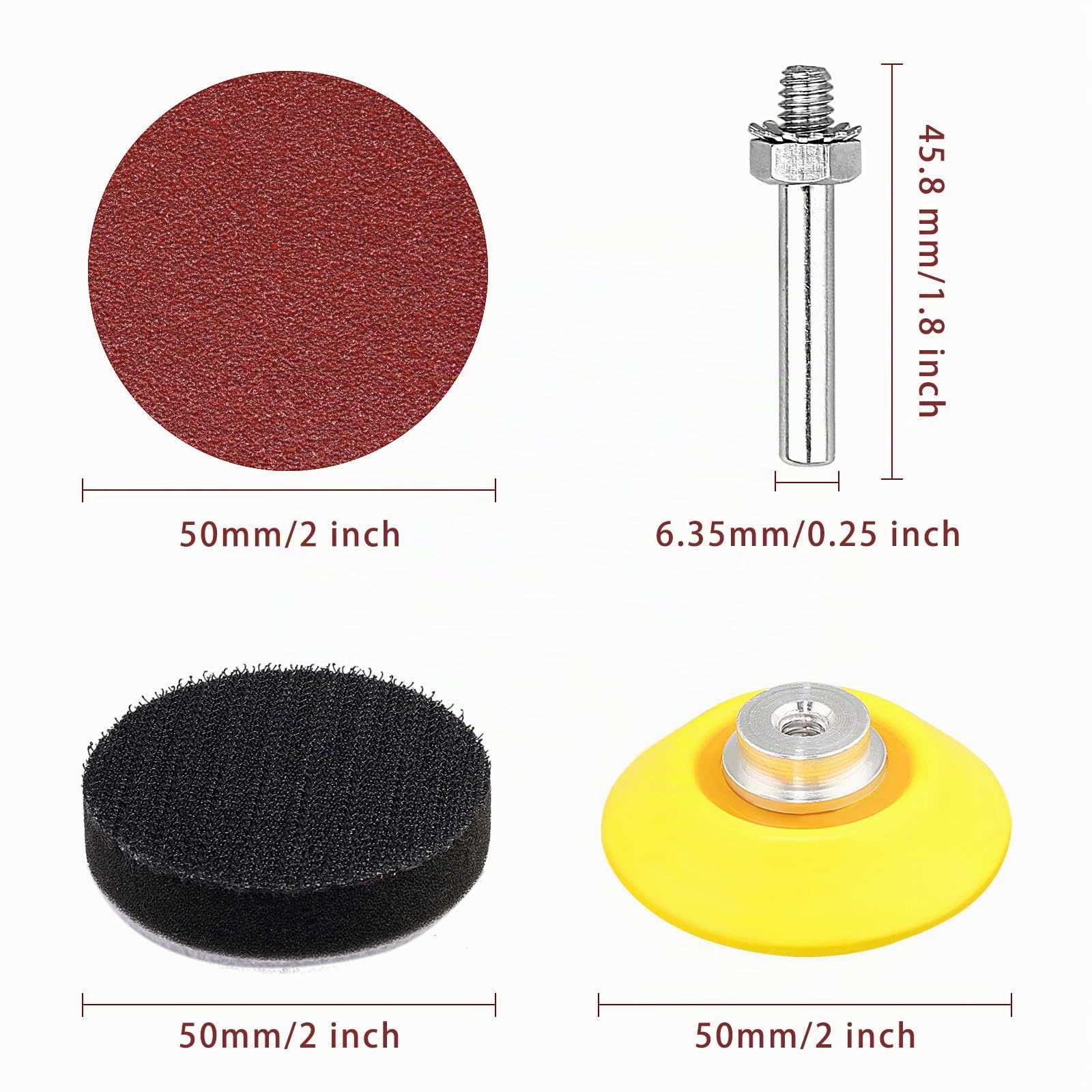 100Pièces Papier Abrasif 50mm 400 600 800 1000 1200 1500 2000 3000 5000 7000 Grain, Avec 1 Pièce kit de Tampon de Roue Adaptateur de Tampon de Polissage