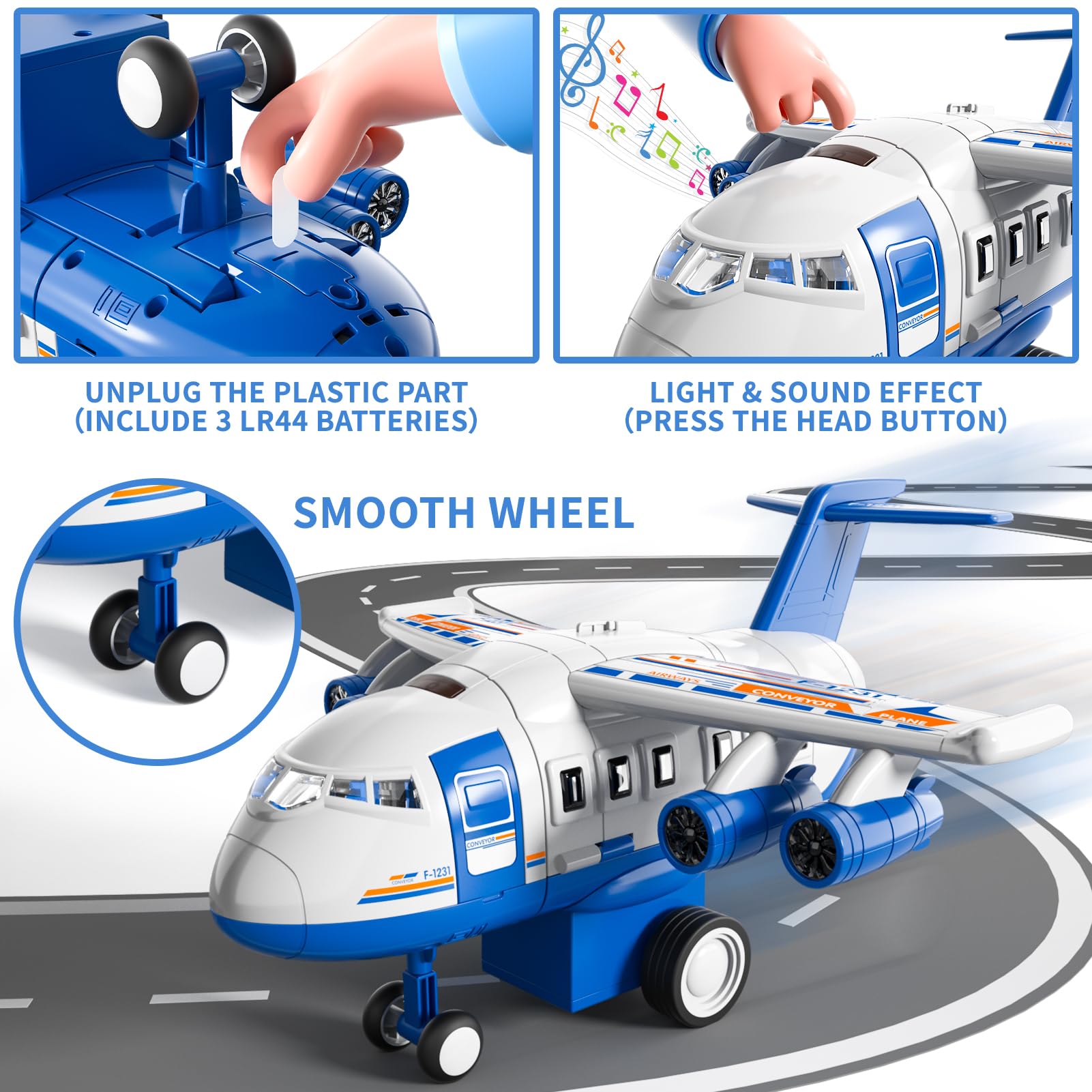 Juguete de avión, coche de pista de carreras para niños con efecto de aerosol único, luces y música, rueda impulsada por fricción