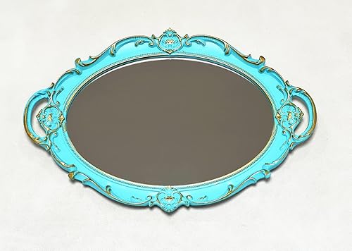 Schones Geschaft - Bandeja decorativa para espejo, organizador de perfumes de joyería de maquillaje, bandeja ovalada vintage y bandeja para servir