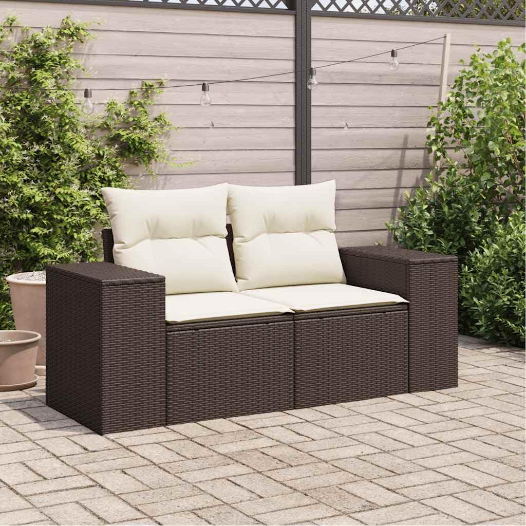 Divano da giardino a 2 posti, marrone, in polyrattan con cuscino, resistente alle intemperie, modulare per balcone, terrazza, giardino d'inverno e lounge all'aperto, con cuscino rimovibile e