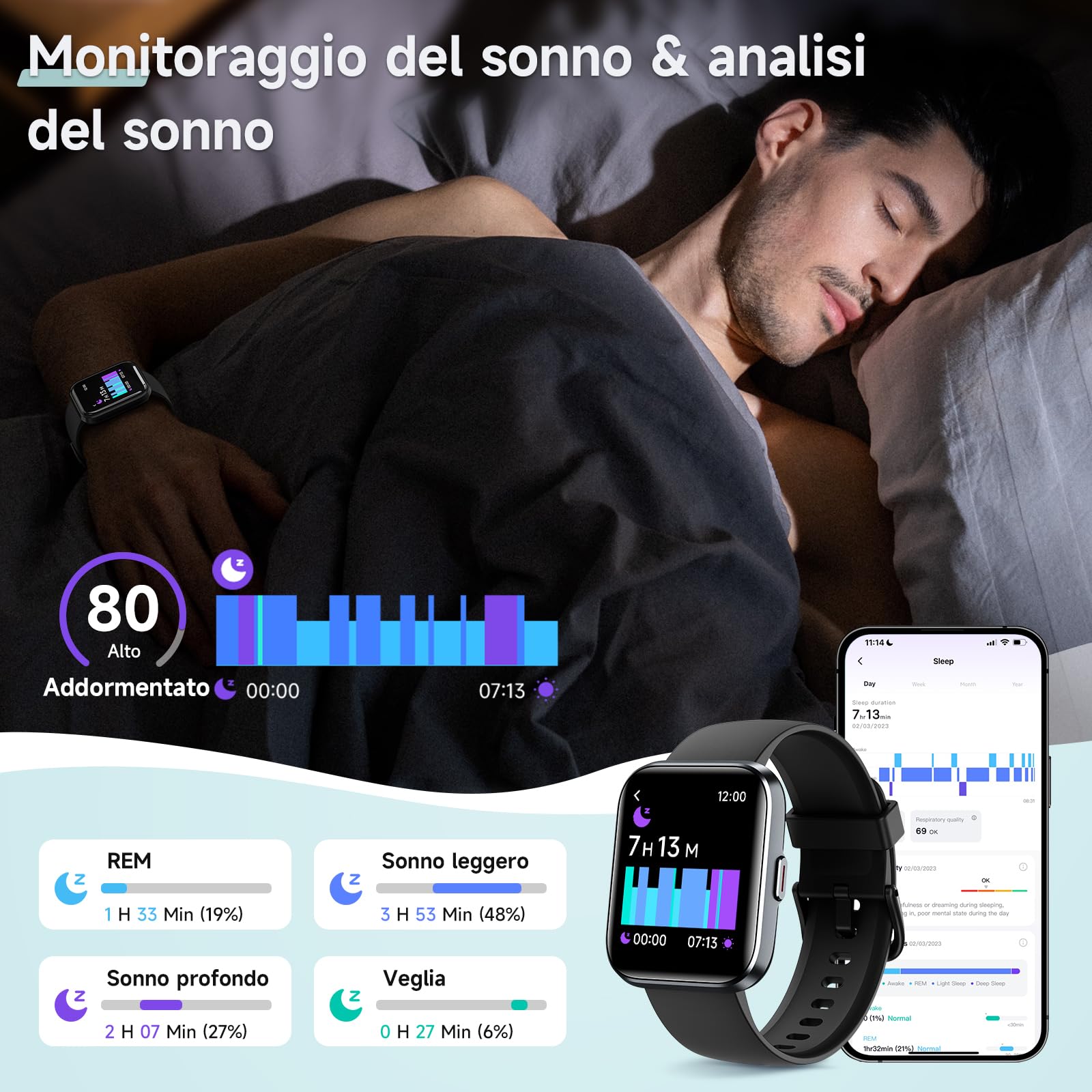 Smartwatch Uomo Donna, Orologio Smartwatch Uomo con Alexa, Effettua/Risposta Chiamate, 1,8" Smart Watch Uomo con 100 Sportive, Cardiofrequenzimetro Sonno SpO2, IP68 Fitness Tracker per Android iOS