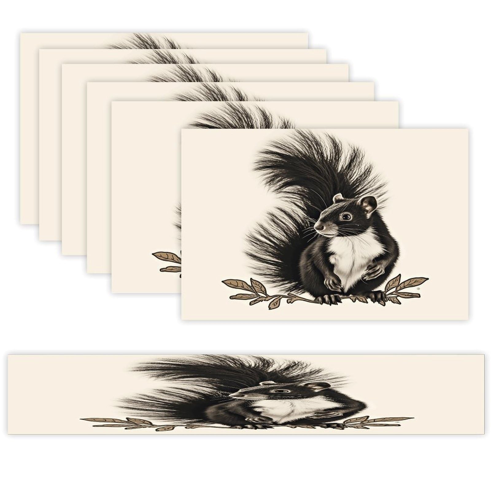 Skunk Table Runner and Placemats of 6 Washable Heat Resistant Place Mats with Table Runner Vintage Holiday Table Mat Set for Holiday Party Kitchen Dining Deco