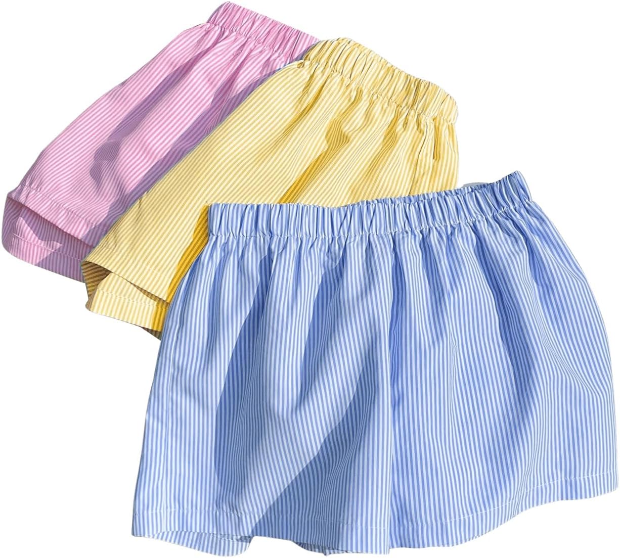SHENHE Women's 3 Pack Summer Striped Boxer Shorts Elastic Waist Wide Leg Casual Shorts
