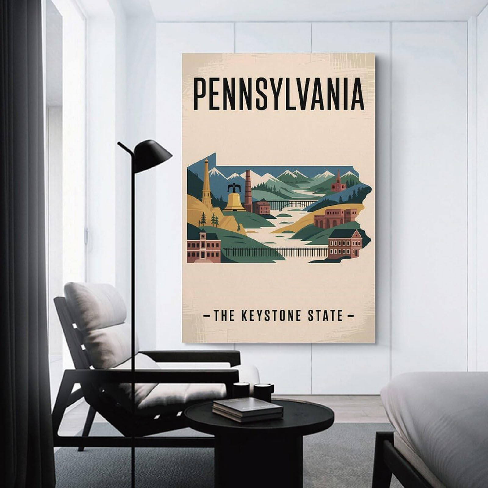 Junmoney Decorative Wall Artwork Pennsylvania The Keystone State Travel, 20x30inch(50x75cm), for Corridors, Hallways Or Apartment Entries, Wall Decor to Refresh Empty Corners