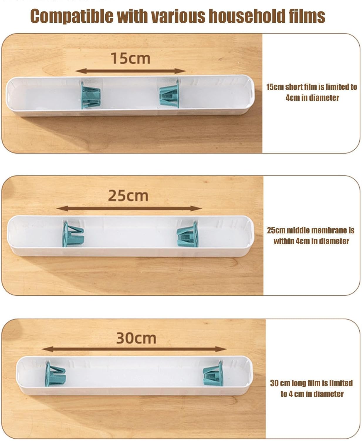 Cling Film Dispenser with Cutter, Refillable Foil Box, 36.5x5.5x5cm, Quick Cut Wrap Holder, Manual Dispensing Tool, Kitchen Storage Aid, for Food Snack Fruit Preservation Home