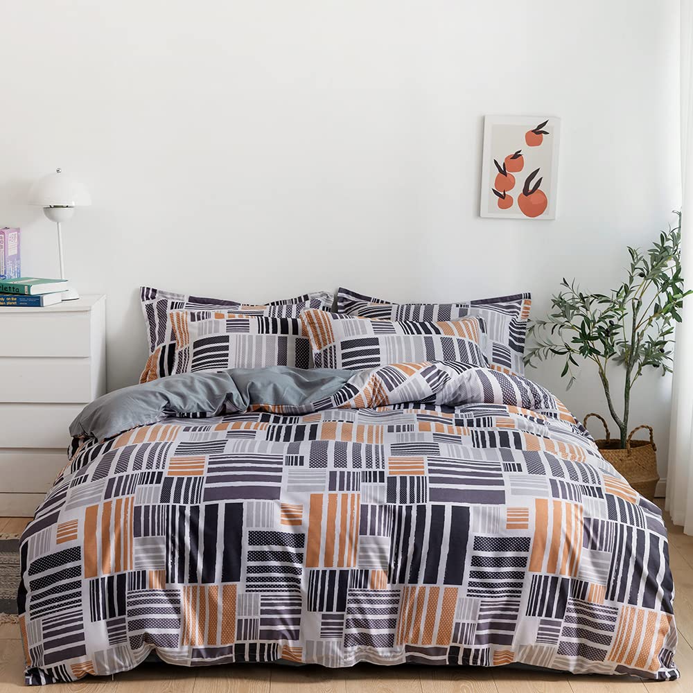 RISHAHOME6-Piece Double Size Duvet Cover Set|1 Duvet Cover + 1 Flat Sheet + 4 Pillow Cases|Microfibre|Marmoris