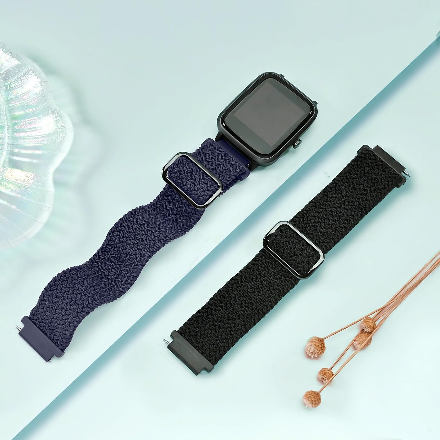 2 Pack Braided Elastic Bands for IDW13,IDW16,IDW19 Smartwatch, 22mm Soft Nylon Straps for Fitpolo IDW13/Woneligo W13/FITVII HM57, TOOBUR/ENOMIR/MILOUZ/Gydom/Faweio/Amzhero/Tensky IDW19 Watch Women Men image 2