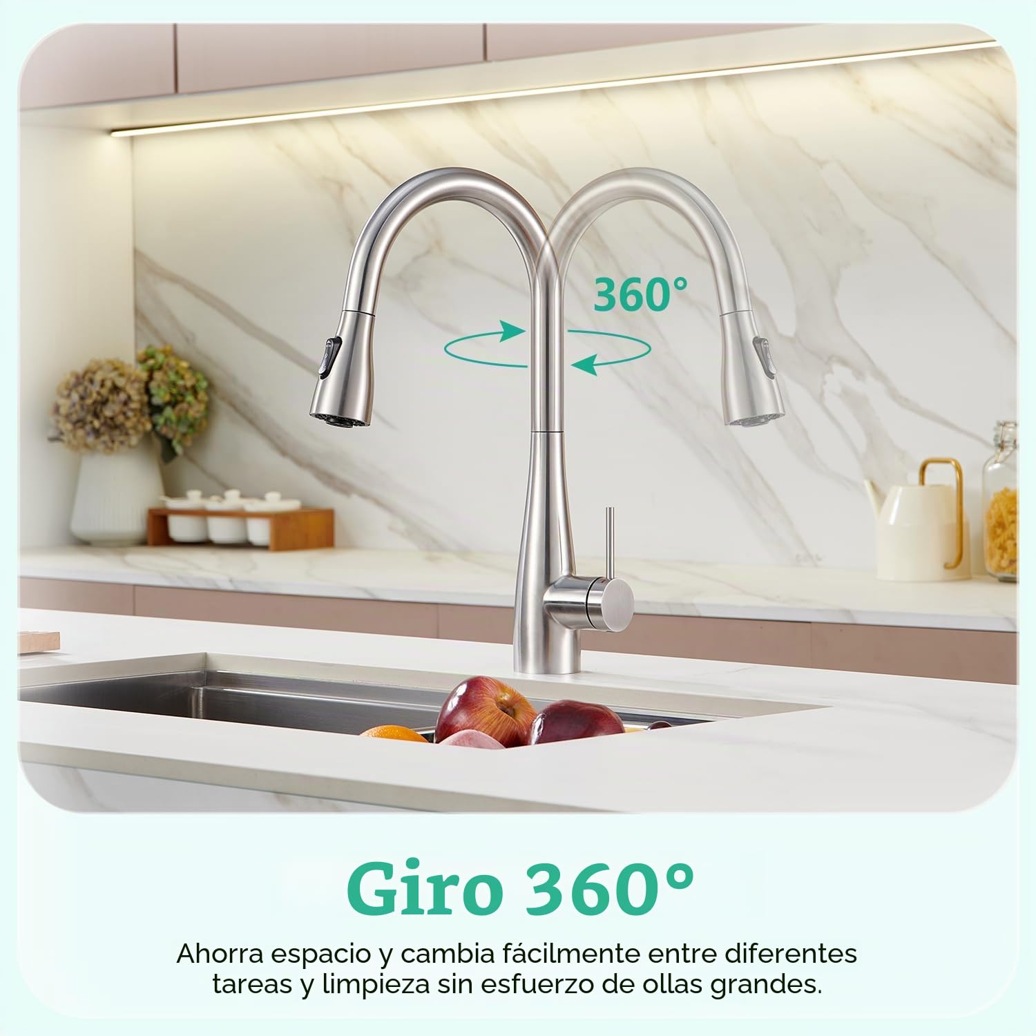 CREA Grifo de Cocina para Fregadero con Ducha extensible, Mezclador Monomando, cepillado