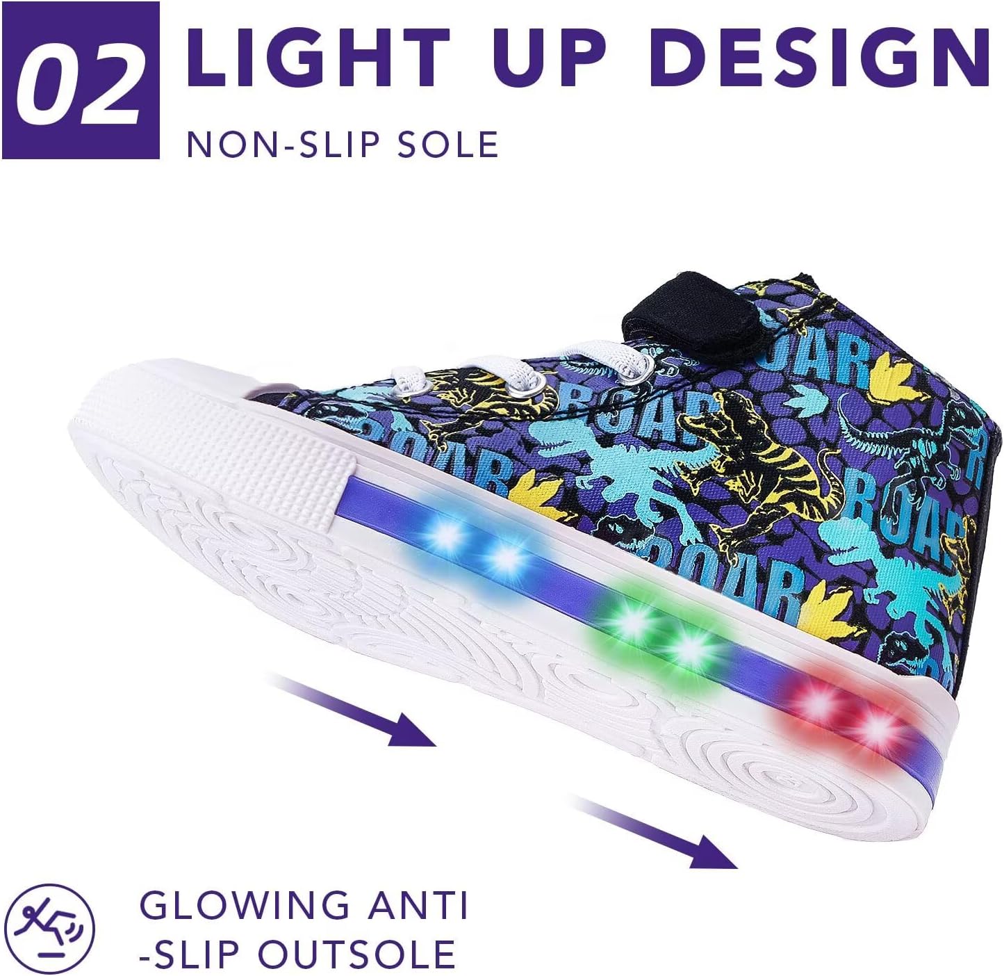 Boys Girls Light Up Shoes Toddler Canvas Sneakers Kids High Top Fashion Shoe - Image 4