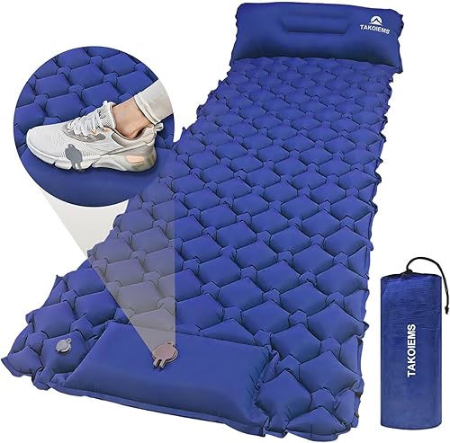 Colchoneta de dormir para camping, colchoneta inflable ultraligera compacta con bomba de pie incorporada, almohadillas de dormir para mochileros,