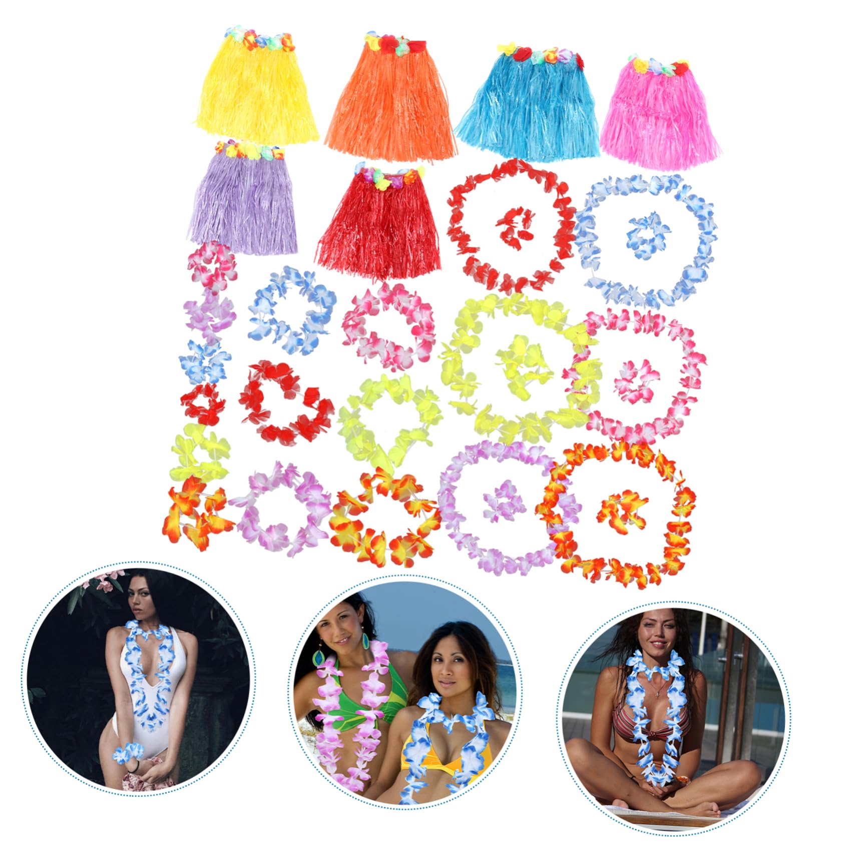Alipis 6 Stück Hawaii Hula Rock und Leis mit Blumen Party Dekoration aus Pp und Stoff Accessoires für Luau Party und Strandfest Kreatives Sommerkostüm