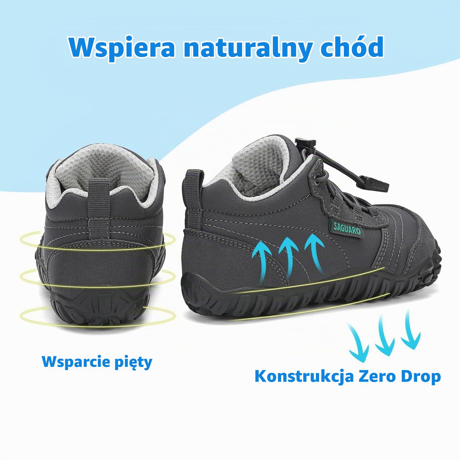 SAGUARO Dziecięce buty boso buty do biegania na szlaku barefoot minimalistyczne, lekkie, oddychające, rozmiar 26-36