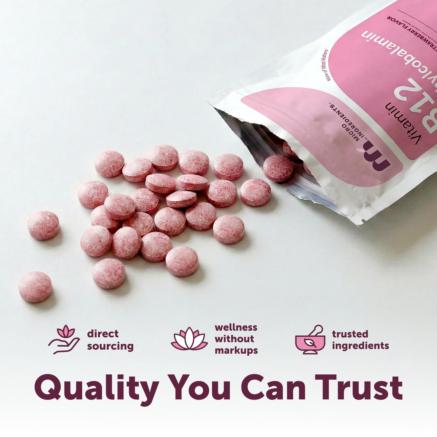 Micro Ingredients Vitamin B12 5,000 mcg | Methylcobalamin – 240 Chewable Tablets | Fast Dissolve, Natural Strawberry Flavor | Vegan, Non-GMO, Gluten Free — Amazon image 6