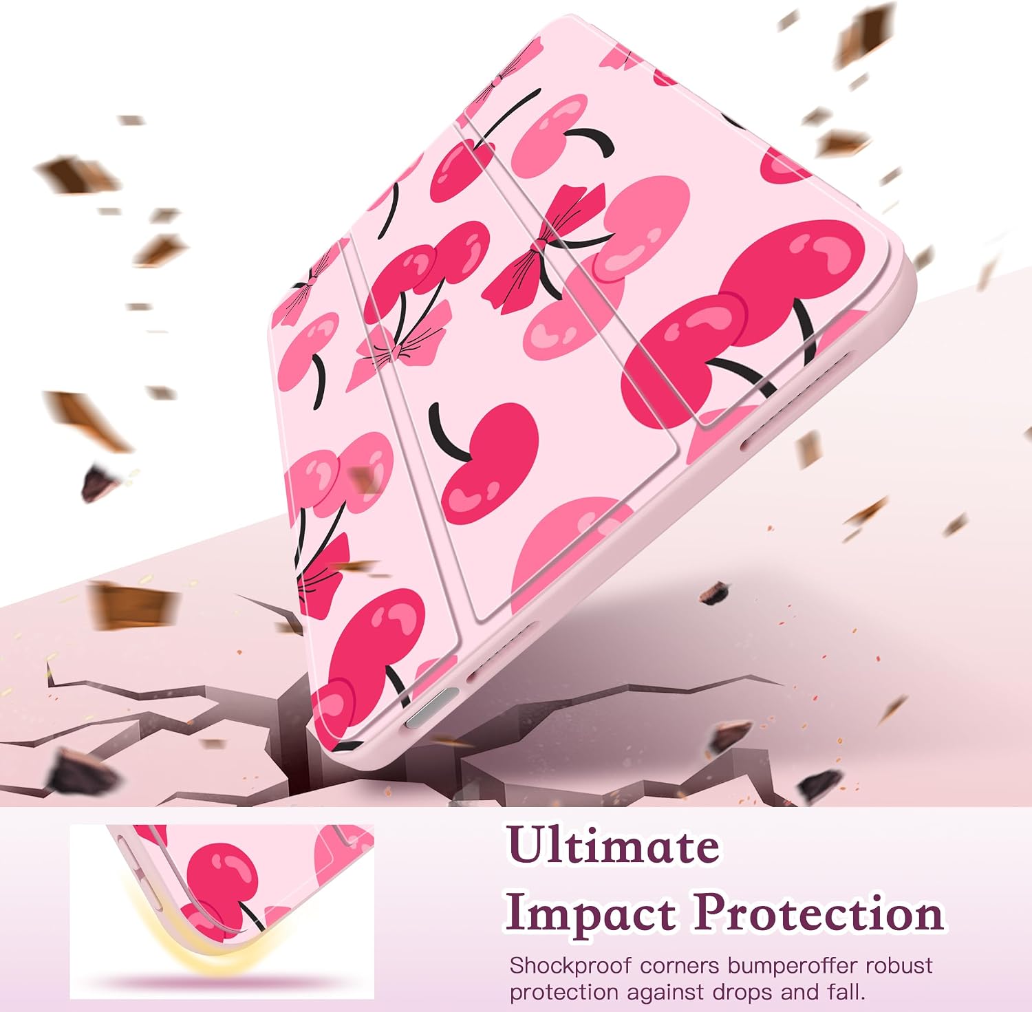 CISSOOK Case for iPad (A16) 11 inch 2025 & 10.9 inch iPad 10th Generation 2022, 3D Pattern Slim Lightweight Protective Cover with Stand, Auto Wake/Sleep Function, Pink Cherry