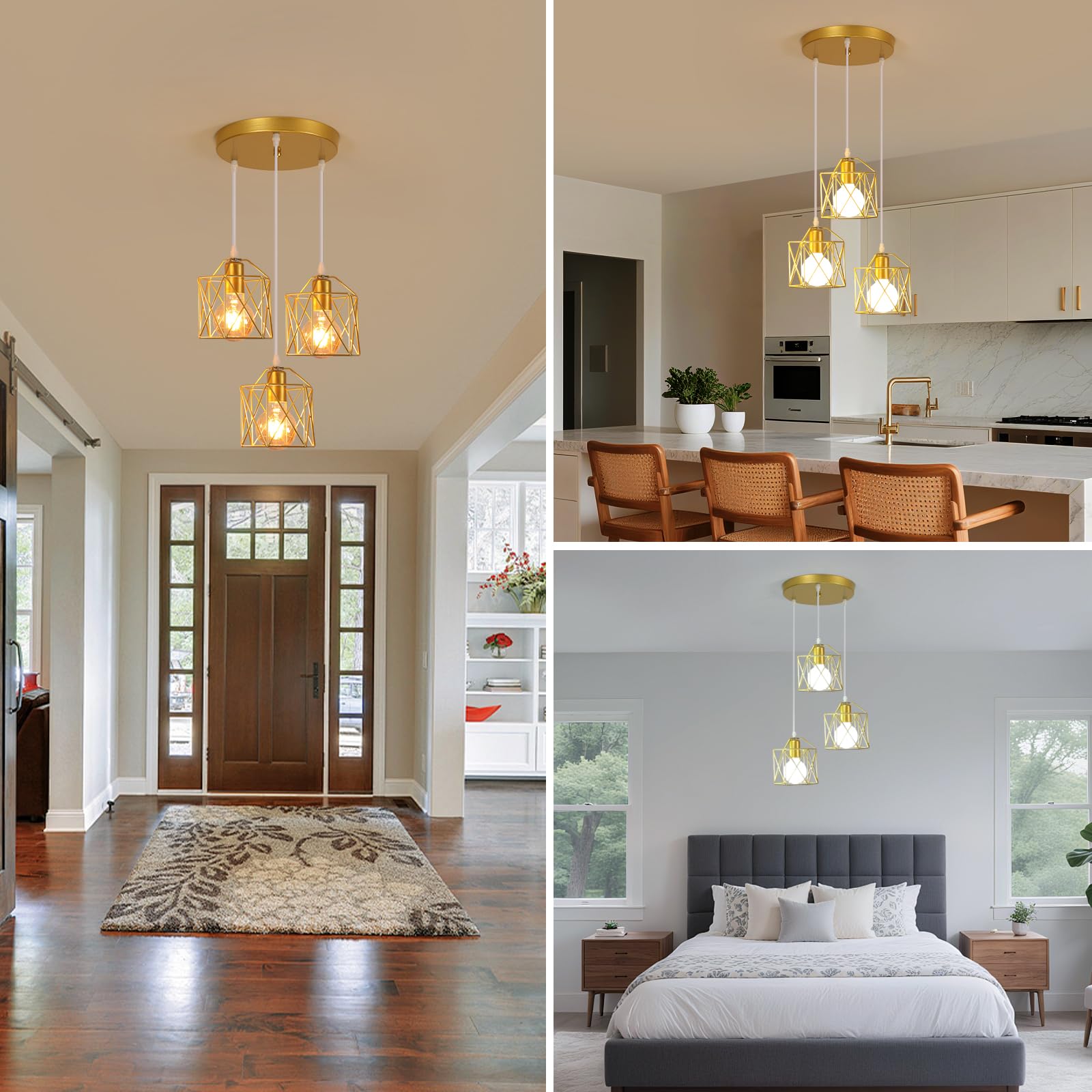 Lampadario a Sospensione Moderno, 3 Luci E27 Lampada da Soffitto Vintage