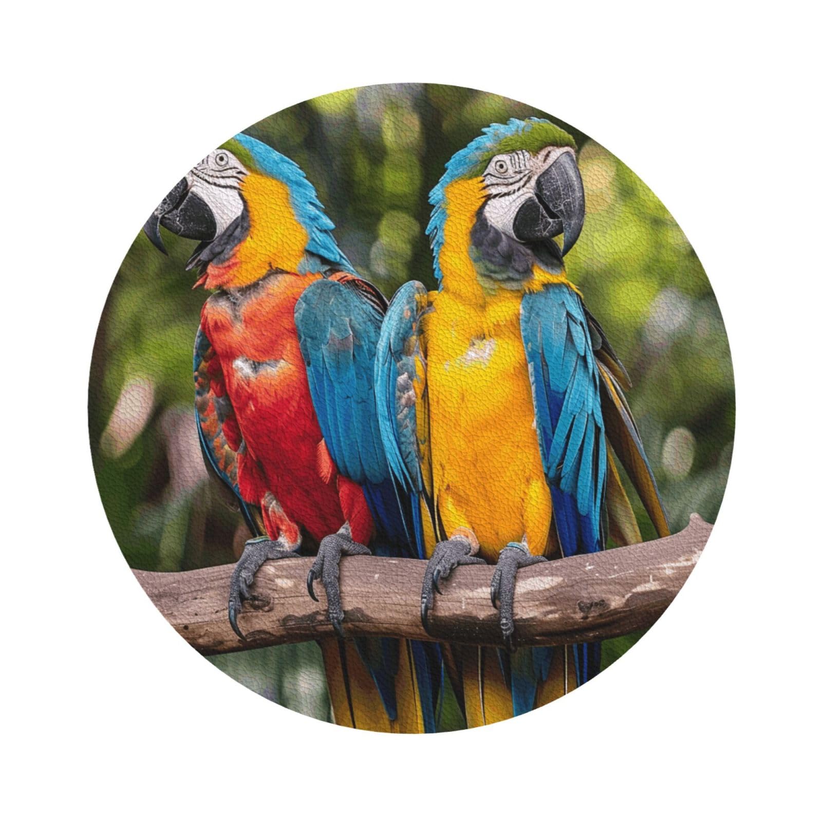 Parrots Printed Coasters for Drinks, Leather Coaster Sets of 4, Funny Coffee Cup Coaster, Absorbent Coaster for Home and Office Kitchen Bar Round Shape