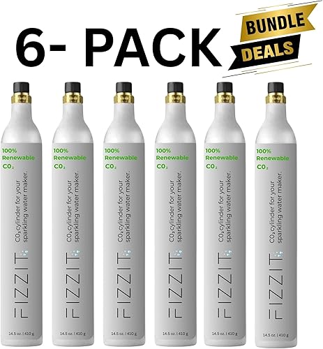 Miniatura 2 de FIZZIT - Recambio de recipiente de CO2 roscado de 60 litros para fabricantes de refrescos, paquete de 6 unidades, compatible con máquinas de soda