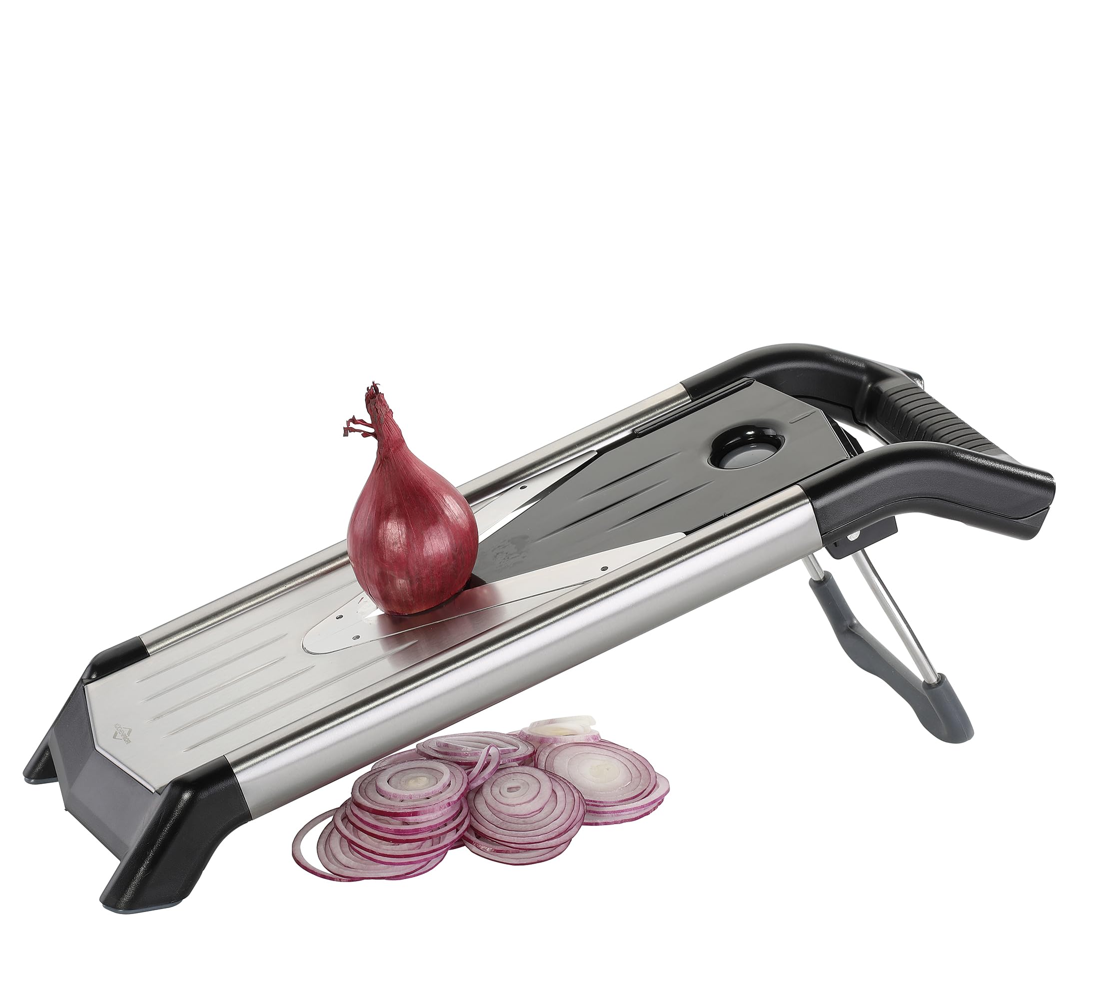 KÜCHENPROFI Gemüsehobel PROFESSIONAL, Edelstahl rostfrei und Kunststoff, 5 Schneideinsätze, Stifte 3/7 mm, Scheiben 1,5/2,5/3,5 mm, rutschfeste Füße, Restehalter, Gemüseschneider manuell
