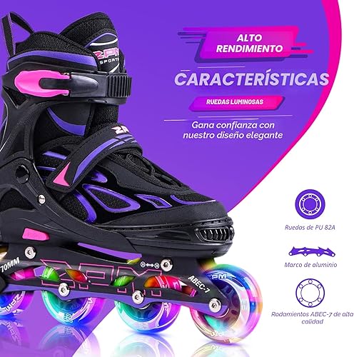 Miniatura 3 de 2PM SPORTS Vinal - Patines en línea ajustables intermitentes para niñas, todas las ruedas se iluminan, divertidos patines iluminadores para niños