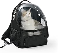 Amazon Basics Collapsible Pet Carrier Backpack for Small Cats & Dogs - Bubble Window, Breathable Mesh, Foldable Travel Carrier Black