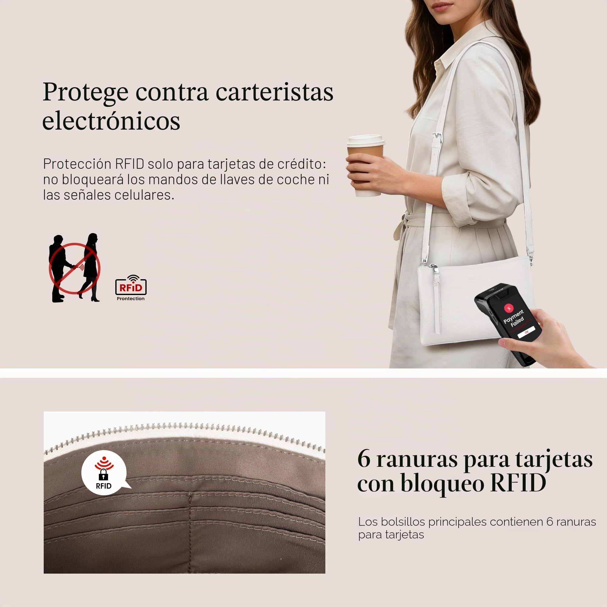 befen Bolso de Mano Pequeño de Piel Auténtica para Mujer, Bolso Bandolera con Bloqueo RFID, Funda para Móvil de Piel con Correa Ajustable, Bolso de Hombro para Mujer con Cremallera, Bolso Cruzado | Pequeños bolsos cruzados de cuero con ranuras para tarjet