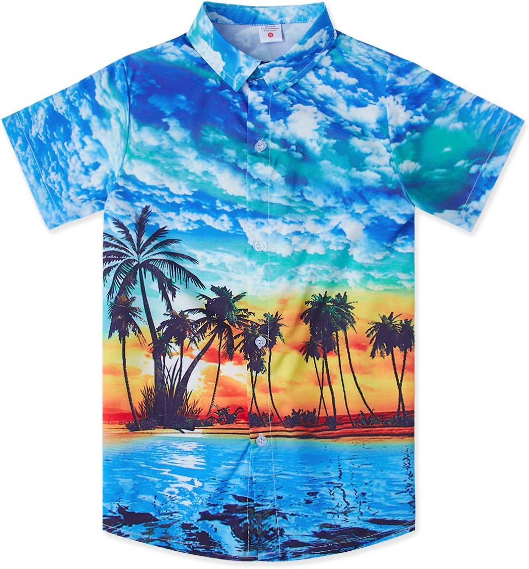 westwolf Little Big Boys Hawaiian Shirts Button Down Short Sleeve Tops Hawaiian Shirt for Kids 3-14T