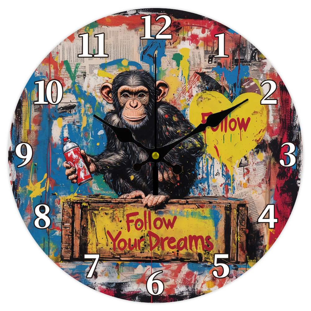 Horloge murale singe Banksy graffiti silencieuse sans tic-tac pour salon et bureau